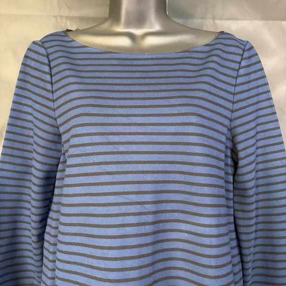 Women's Kate Spade 3/4 Sleeve Striped Dress Black Blue Zipper Peplum Size 12 - Picture 4 of 16
